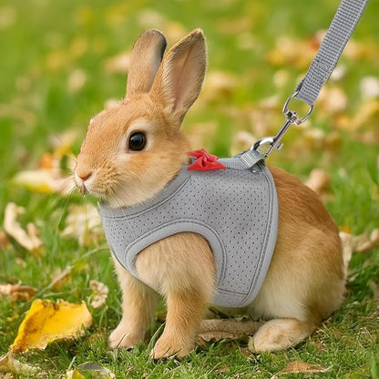 Pink Rabbit Harness and Leash Set, with Cute Bow Soft Breathable Mesh Bunny Vest Harness for Rabbits Kitten Ferret Puppy Small Pets Walking, S
