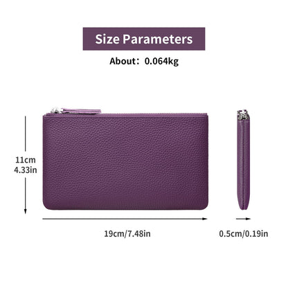 Genuine Leather Zipper Purse, Travel Makeup Bag With Zipper for Men Women Coin Bag Lipstick Cosmetic Accessories Organizer, Travel Kit Storage Pouch (Purple)