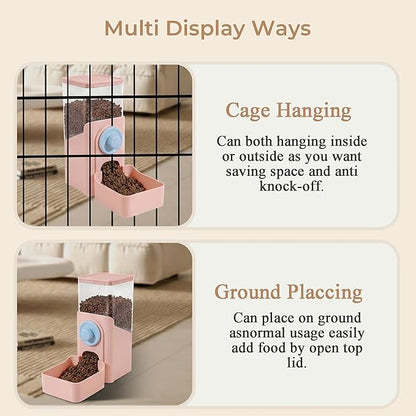 Auto Gravity Food Dispenser for Cage Hanging, 41OZ Capacity Hanging Automatic Pet Cage Feeder, Food Bowl for Cats Dogs Rabbit Ferret Chinchilla Bird Hedgehog Guinea Pig (Pink)