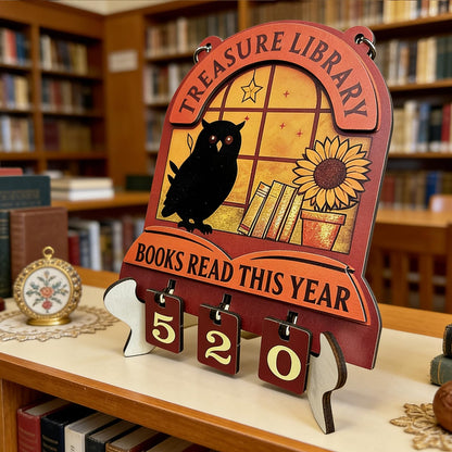 Reading Tracker Counter Sign, Wooden Books Read This Year Display, Book Lover Gift for Librarian, Reader, Teacher, Women, Wall and Table Decor for Home Library, Teachers, Book Lovers（Owl design）