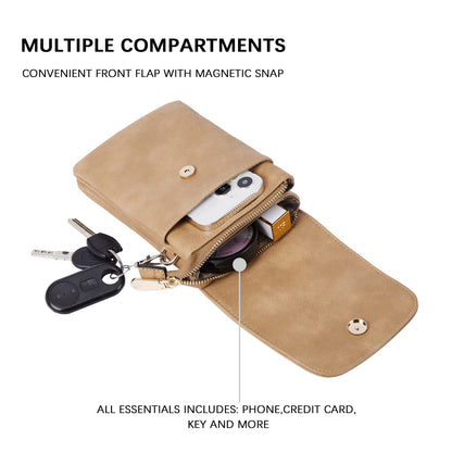 BOSTANTEN Vegan Leather Small Crossbody Bags for Women Designer Cell Phone Bag Wallet Purses Adjustable Strap Camel Brown