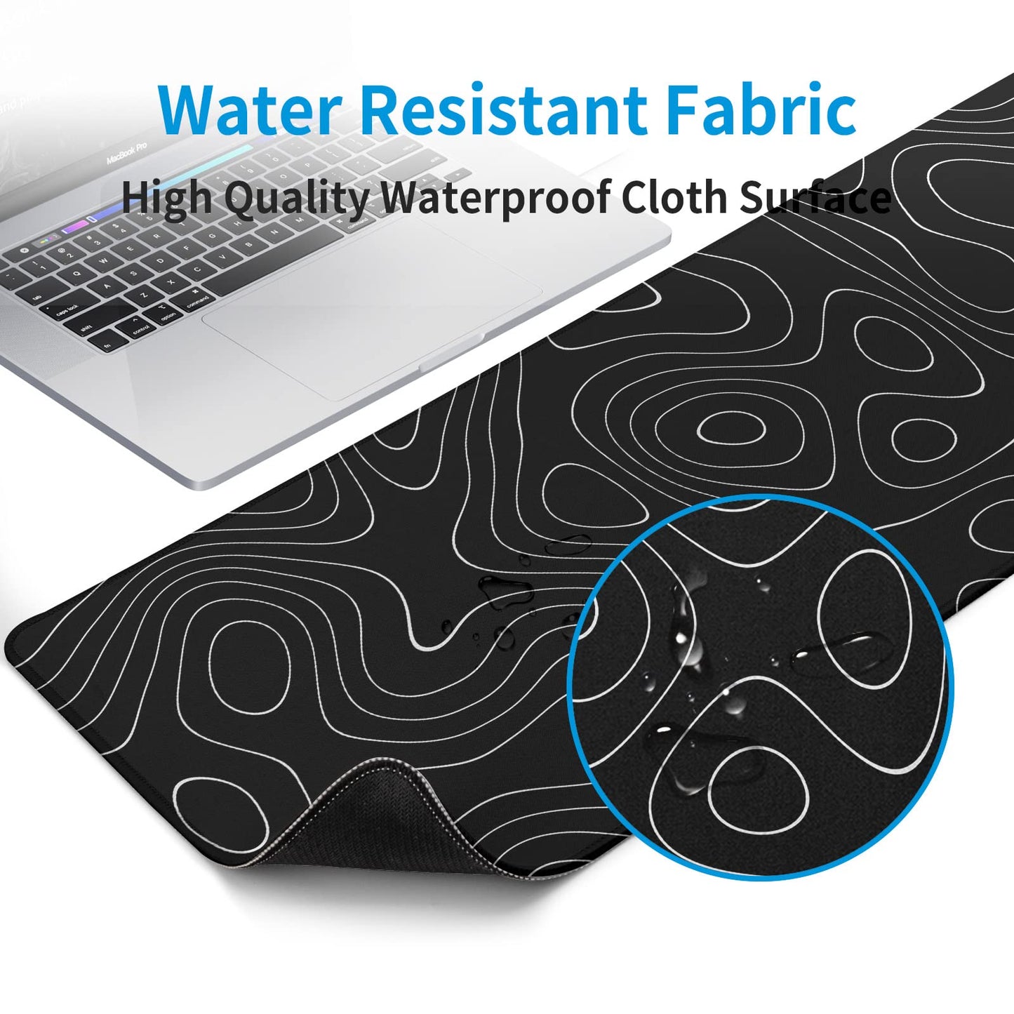 Llzdeuan Large Topographic Map Gaming Mouse Pad for Desk Black Desk Pad with Non-Slip Rubber Base Stitched Edge Desk Organizers and Accessories Desk Decor