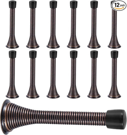 KISEER 12 Pack Spring Door Stops 3 1/4 Inch Flexible Heavy Duty Spring Door Stopper with RustProof Screw Rubber Bumper Tips (Antique Brass)