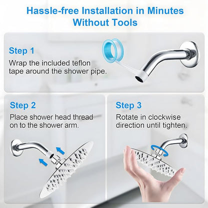 High Pressure Rainfall Shower Head, 6 Inches Showerhead with Perfect Adjustable Replacement, Removable Restrictor, Easy Installation for Your Bathroom Shower Heads (Chrome Finish, Ultra-thin)