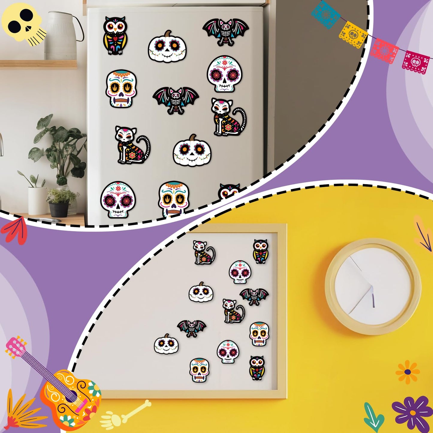 Haooryx DIY Day of The Dead Magnet Craft Kit - 30 Set Make Your Own Dia de Los Muertos Sugar Skull Decoration Sticker Craft Halloween Mexican Festival Party Supply Kid Art Project Bulletin Board Decor