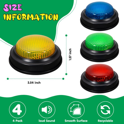 YTZRLO Set of 4 Trivia Game Buzzers with Lights & Sound, Family Feud & Jeopardy Quiz Buttons for Classroom, Party Games, Red/Blue/Yellow/Green