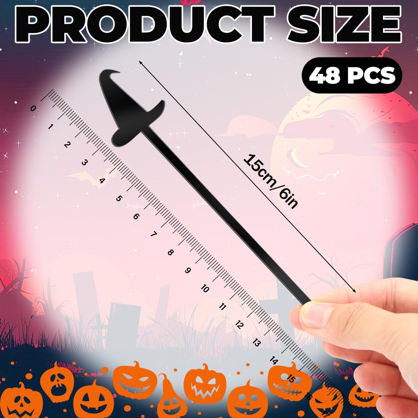 LemonRoad 48 Pcs Witch Party Supplies Swizzle Sticks Black Plastic Coffee and Cocktail Stirrers 5.9 Inch Reusable Black Witch Hat Cocktail Mixers Bulk for Bar Weddings Events Halloween (Classic)