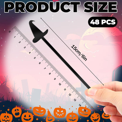 LemonRoad 48 Pcs Witch Party Supplies Swizzle Sticks Black Plastic Coffee and Cocktail Stirrers 5.9 Inch Reusable Black Witch Hat Cocktail Mixers Bulk for Bar Weddings Events Halloween (Classic)