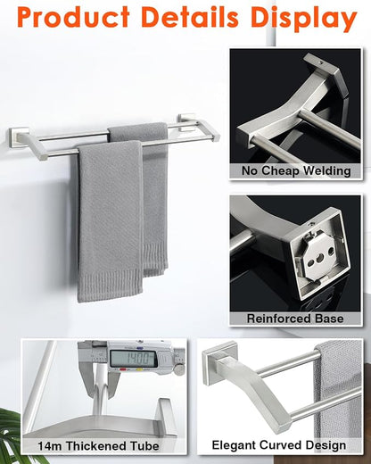 Alise Bath Double Towel Bars Towel Racks for Bathroom,24 Inch Wall Mount Towel Holder Heavy Duty SUS304 Stainless Steel Towel Hanger Towel Rail,Brushed Nickel