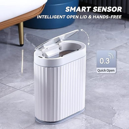 ELPHECO Bathroom Trash can Motion Sensor, Automatic Garbage can, Slim Plastic Smart Trash Bin with Lid, Commercial Intelligent Wastebaskets for Bedroom, Bathroom, Office, White Grey
