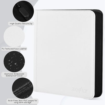 12 Pocket Card Binder, Zipper Trading Card Binder, 720 Large Capacity Side Loading Non-Ring Card Album, Double Sided Acid-Free Card Protector Binder, Card Collection for TCG, MTG, Sport Card, White