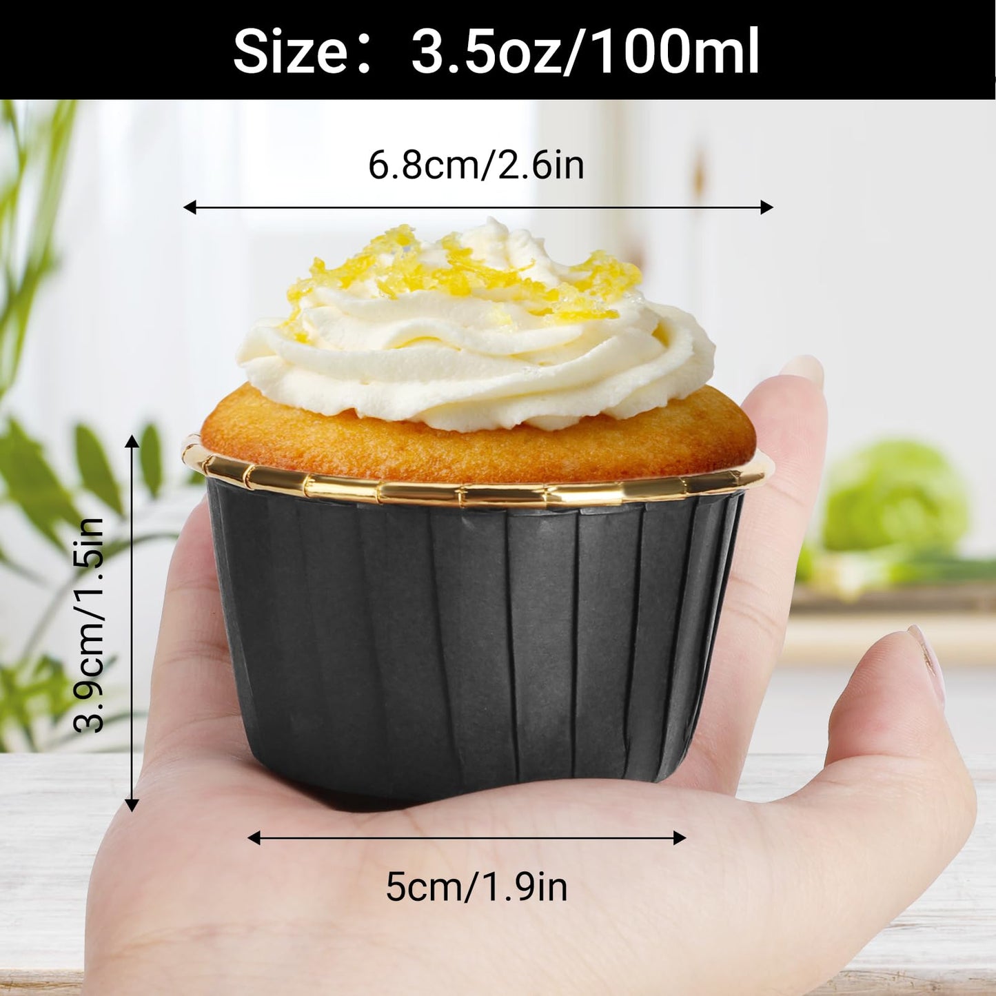 EUSOAR Baking Cups, 200pcs 3.5oz Aluminum Muffin Cupcake Liners Mini Cheesecakes Cups, Disposable Ramekins Foil Dessert Wrappers Paper Cupcake Liners Holder for Birthday Wedding Party-Black/Gold