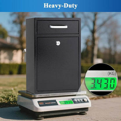 Jssmst Locking Mailbox for Outside, Key Lock Wall Mount Mailboxes Large, Security Drop Box with Lock, 16.2H x 11.22L x 4.72W Inches, Black XLarge