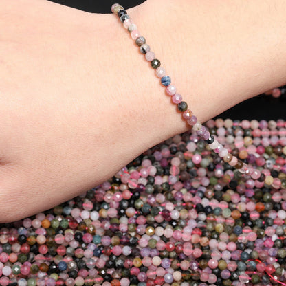 Song Xi 180pcs 2mm Natural Tourmaline Gemstone Beads Faceted Round Loose Stone Beads for Jewelry Making (1 Strand)