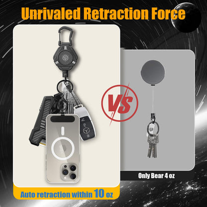 Oaridey Magnetic Retractable Keychain, Heavy Duty Carabiner Badge Holder with Phone Tether Tabs, Tactical ID Badge Reel with 31.8'' Coated Steel Cord and Lobster Clasp, Bearing 10.0 oz - 2 Pack
