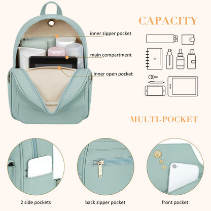 ECOSUSI Mini Backpack for Women Girls Cute Bowknot Small Backpack Purse Ladies Leather Bookbag Satchel Bag, with Charm Tassel Green