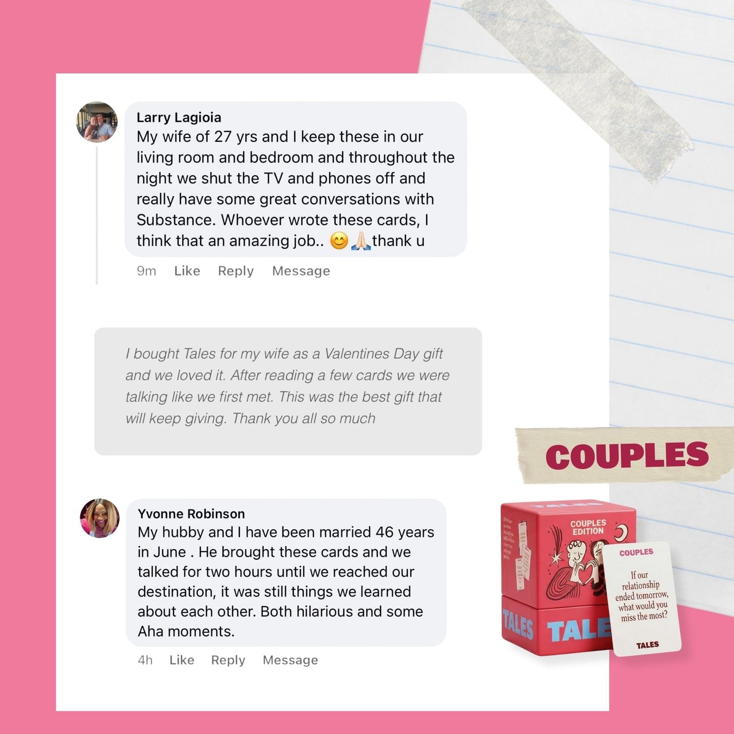 TALES 150 Conversation Starter Cards, Couples Edition, Prompts for Deeper Connection, Date Night Ideas, Anniversaries, and Quality Time Together
