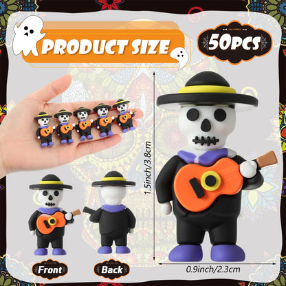 VioraWhite 50 Pcs Halloween Day of The Dead Mini Figurines Little Día De Muertos Figures Mariachi Band Mini Skeleton Skull Statue for Hide and Seek Props Window Desk Kitchen Decorations Party Gifts