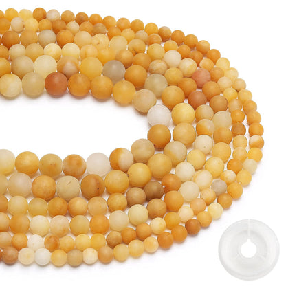 Natural Matte Yellow Jade Beads, 8MM Round Frosted Unpolished Loose Gemstone Beads for Bracelet Necklace Jewelry Making, Energy Stone Healing Power with Stretch Beading Cord