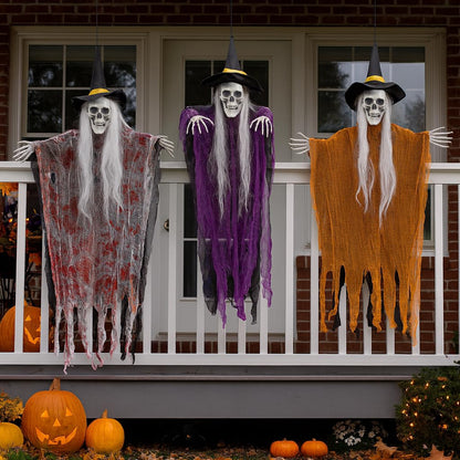 3 PCS Halloween Hanging Skeleton Decorations,35" Scary Halloween Skull Skeletons Outdoor for Yard,Haunted House,Home or Ceiling Ghost Hanging Decor