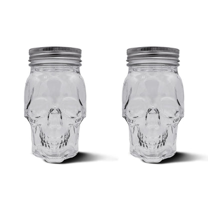 DURA LIVING Set of 2 Skull Mason Jar Glasses with Lids | 16oz Reusable Halloween Drinking Glasses | Unique Skull Décor, Storage, & Canning Jars for Parties & Gifts