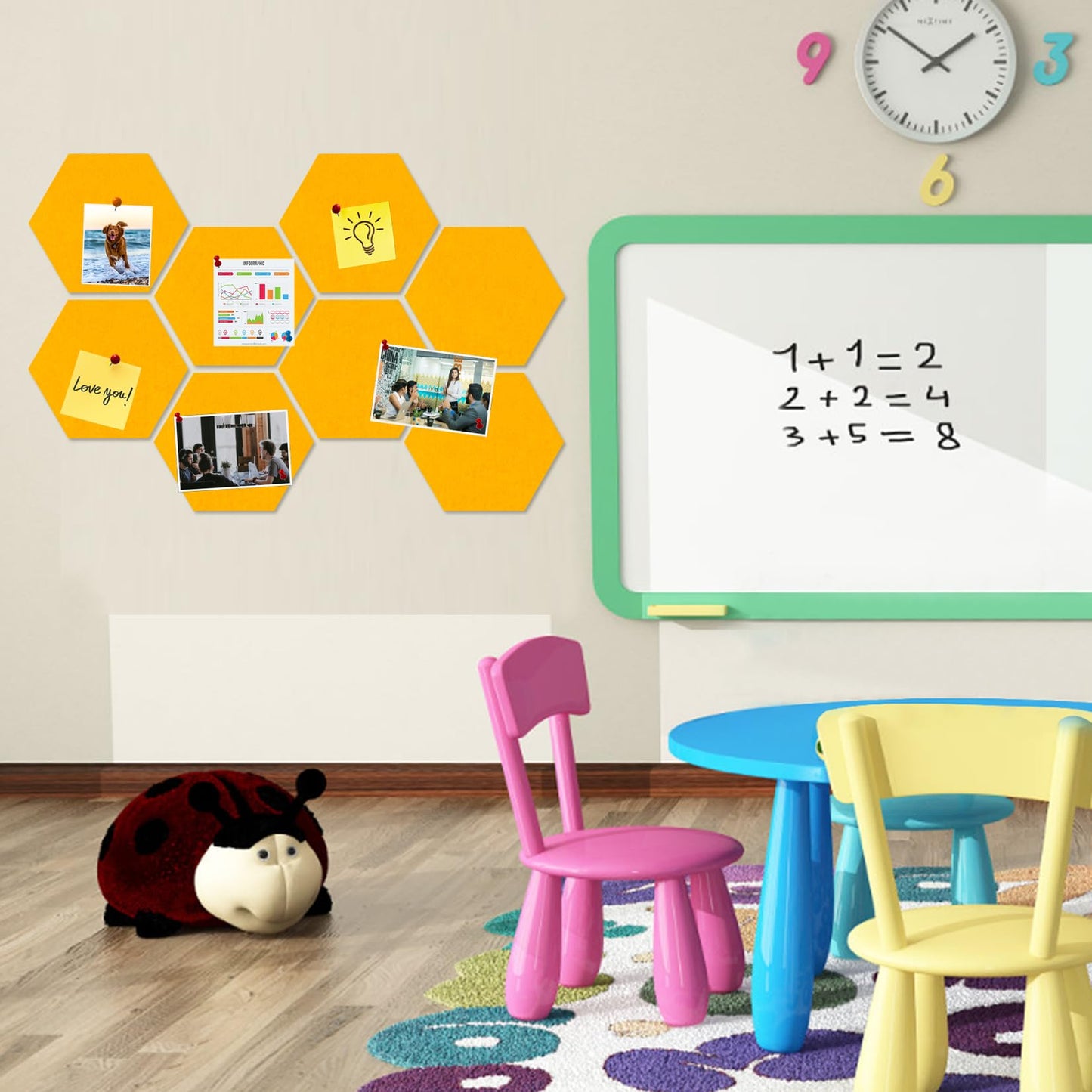HULAVO Large Hexagon Felt Cork Board Tiles, Self Adhesive DIY Felt Bulletin Board Pin Board with 35 Pushpins for Office School Home Wall Decor Stickers Memos Photos Display(Light Orange)
