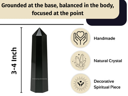Amazing Gemstone Black Obsidian Crystal Towers ~ Natural Healing Crystal Point Obelisk for Reiki Healing and Crystal Grid (3" to 4" INCH)
