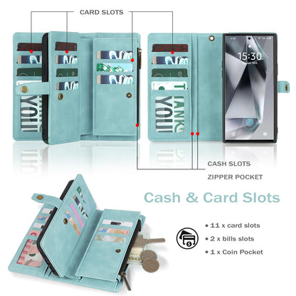 TwoHead for Samsung Galaxy S24 Ultra Wallet Case with Card Holder, Detachable Magnetic Phone Case for S24 Ultra,PU Leather All-Round Protective Phone Case Wallet with Wrist Strap,Blue