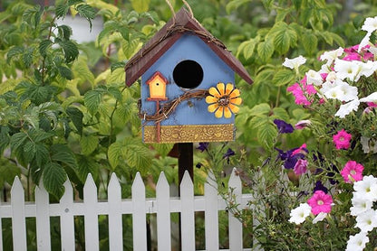 Hanging Bird Houses for Outside Decorative Birdhouse, Garden Bird Feeders for Outdoors, Blue Wooden Bird Nest Box for Wren Finchs Hummingbird Cardinal Bluebird Wild Birds, Gift for Bird Lovers