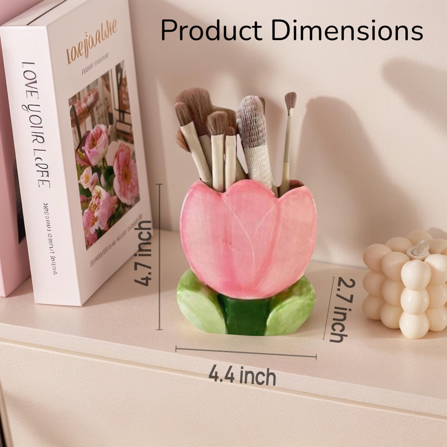 lyvantha Pink Pencil Holder,Ceramic Tulip Pen Holder, Multi-Purpose Makeup Brush, Aesthetic Office Vanity Kitchen Desktop Decor,Perfect Birthday Christmas Gift for Women Girls
