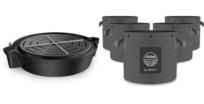 AC Infinity 10-Gallon Fabric Pots & Self-Watering Base XL Bundle – 5 Heavy-Duty Grow Bags with 4 Extra Large Auto-Irrigation Water Delivery Saucers for Indoor Tents, Greenhouses, and Gardens
