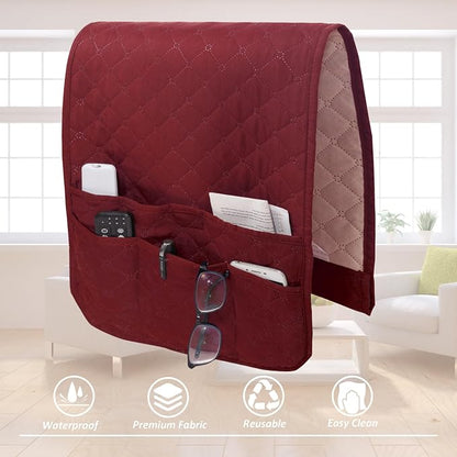 Armchair Caddy for Couch Remote Control Holder Non-slip Waterproof Sofa Armset Organizer with 4 Pockets Couch Chair Armrest Storage for TV Remote Control Phone Book 35"x13" Wine 1 Pack
