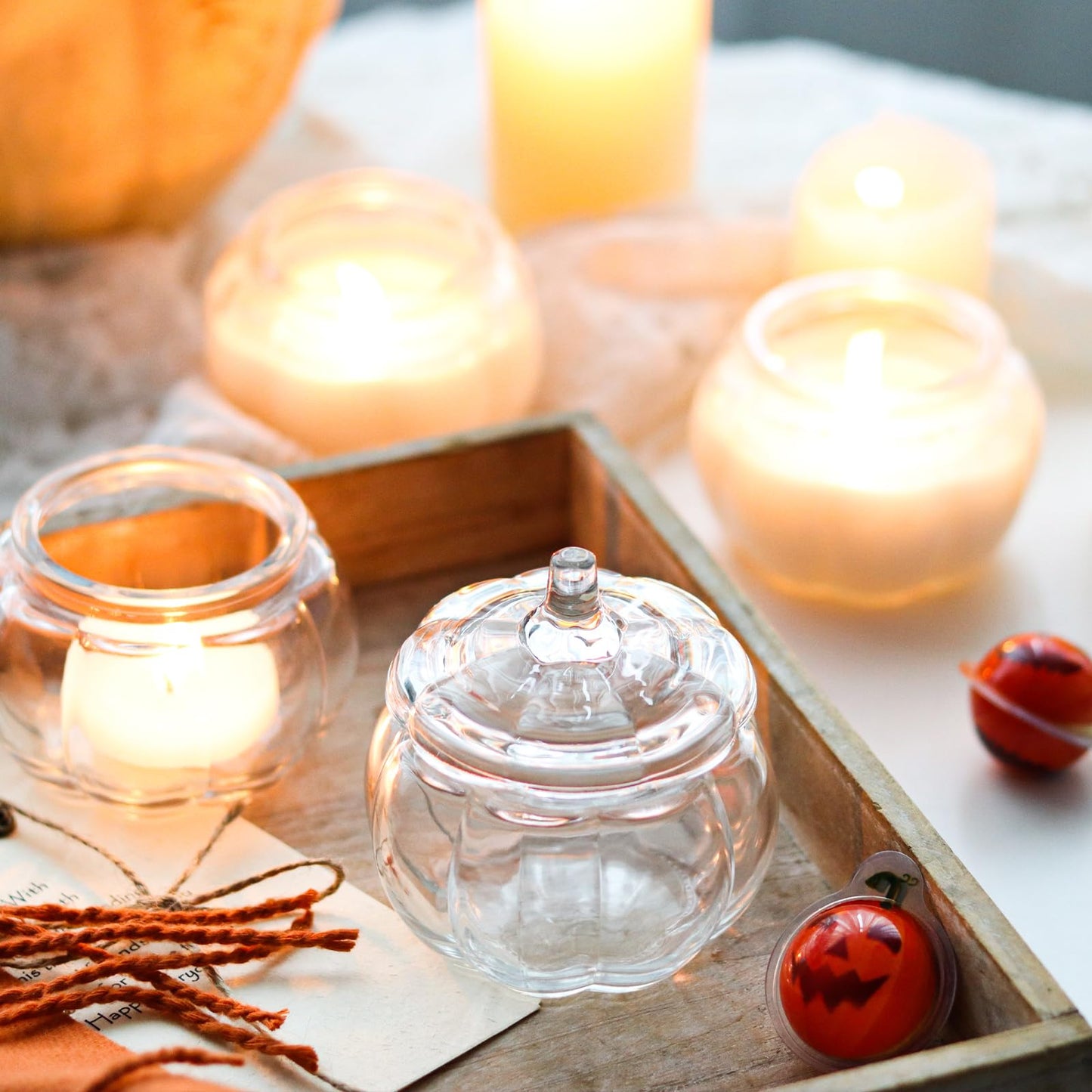 SYFURNIX Pumpkin Candle Jar for Making Candles, 4PCS Clear Glass Candle Jars with Lids, Small Candle Containers for DIY Candle Gifts Halloween Fall Thanksgiving Table Decorations