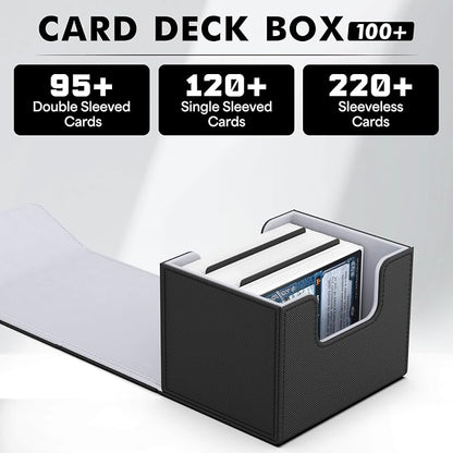 ZLCA Card Deck Box for Trading Cards, MTG Commander Deck Box Holds 120+ Single Sleeved Cards, Leather Magnetic Card Storage Box Fits for Magic the Gathering TCG CCG (Black)