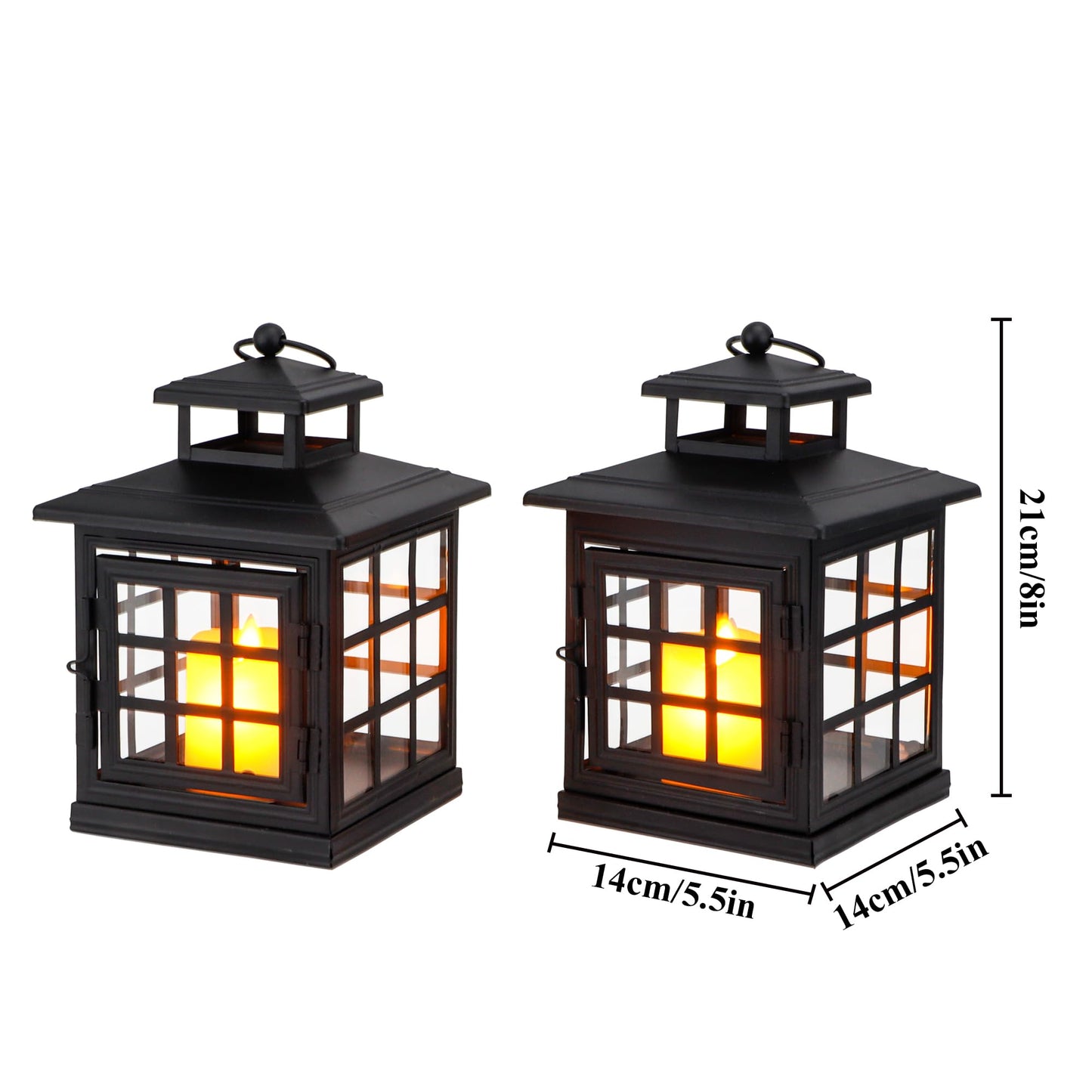 TRIROCKS Set of 2 Decorative Candle Lantern Metal Candle Holder Hanging Lantern Perfect for Home Decor Halloween Living Room Parties Events Tabletop Indoors Outdoors (Black)
