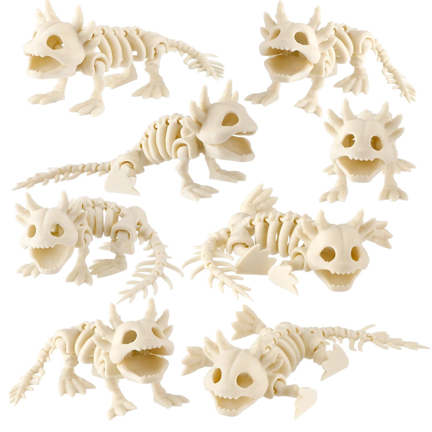 Potchen 8 Pcs Halloween Animal Skeletons Decorations Halloween Axolotl Plastic Skeleton Bone Signs for Spooky Salamander Yard Haunted Home Accessories Props Indoor Decor