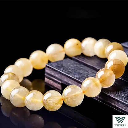 WHNKFB 6mm 100PCS Natural Frosted Gold Rutilated Quartz Round Beads, Cotton-Like Included Loose Crystal Beads for Jewelry Making Craft - 4mm 6mm 8mm 10mm Options with Free Elastic Cord