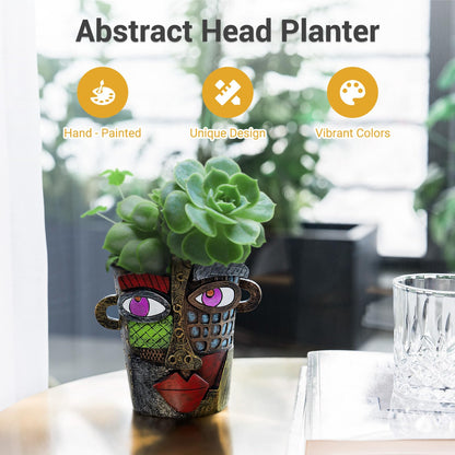 Abstract Face Planters Pots - Whimsical Hand-Painted Ceramic Face Pot for Succulents & Small Plants, Unique Planters for Indoor Garden Decor, Artistic Home & Office Desk Decoration