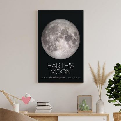 LGDSBHH Minimalist Earths Moon Solar System Canvas Wall Art - Educational Space Planet Poster - Science Classroom & Kids Bedroom Decor - 12x18 Inch (Unframed)