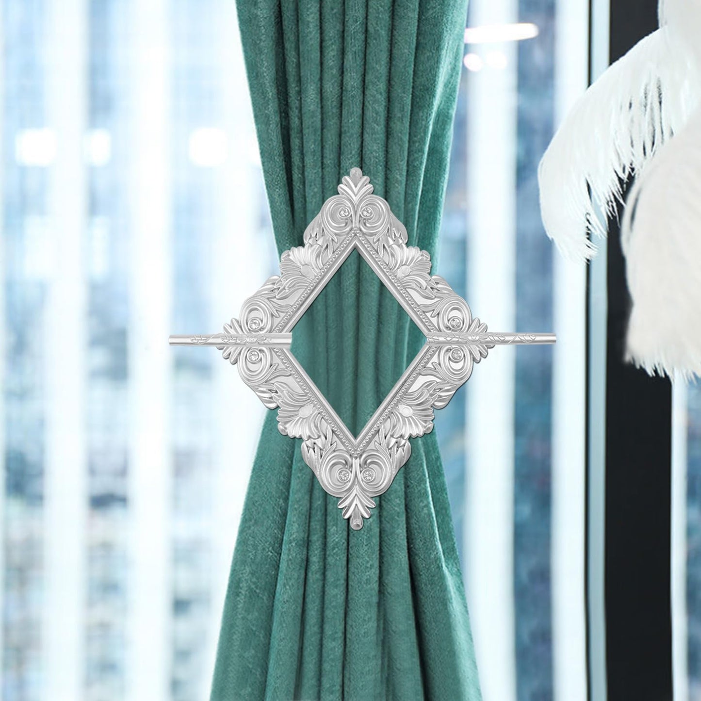T Tulead 2PCS Rhombus Curtain Tie Backs Plastic Curtain Holdbacks Bling Diamond Window Curtain Tieback Decorative Drapery Holdbacks Silver