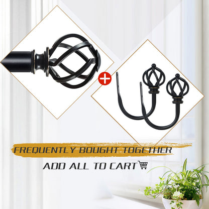 KAMANINA Decorative Curtain Drapery Holdbacks for Wall, Black Curtain Tiebacks Holders with Screws Wall Mounted for Drapes Window Home Decoration, Twisted Cage Finials, 1 Pair/2 Pack, Small