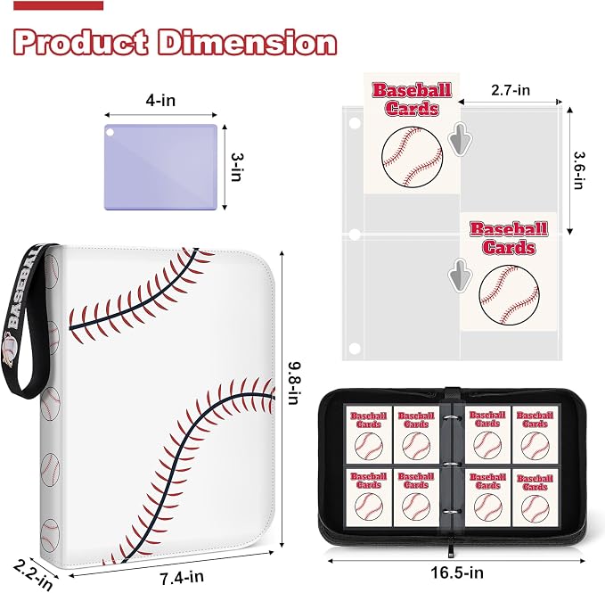 Mlikero Baseball Card Binder 440 Pocket, Trading Card Binder with Card Display Design, Premium Basketball Card Holder with Sports Pattern Wristband Fit for Baseball Cards 2026