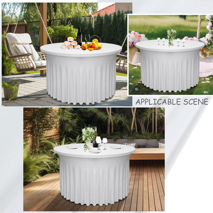 Yoquare 4 Pack White Round Table Skirt, 48 Inch Diameter x 30 Inch Height, Stretch Polyester Spandex Tablecloth for 4ft Round Tables, Stain & Wrinkle Resistant for Wedding, Party, Banquet Decor