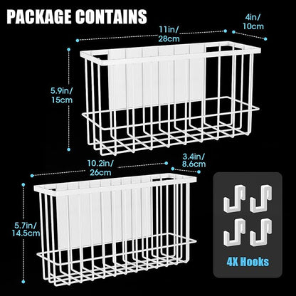NiHome Magnetic Metal Basket Organizers, Dryer Ball Holder, 2PCS Medium & Small, Versatile Storage for Kitchen & Office Holds Up to 14 lbs, Easy Attach to Refrigerator or Any Magnetic Surface (White)