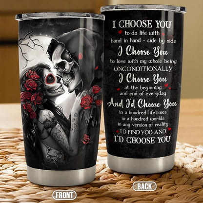 SANDJEST Skull Couple Tumbler 20oz Stainless Steel Insulated Coffee Travel Cup Tumblers Gifts for Wife Husband Boyfriend Girlfriend on Birthday Christmas Valentines Anniversary