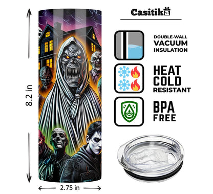 Casitika Horror Movie Merchandise. 20 Oz Halloween Tumbler With Lid And Straw. Scary Movie Cups For Horror Room Decor. (Ghost)