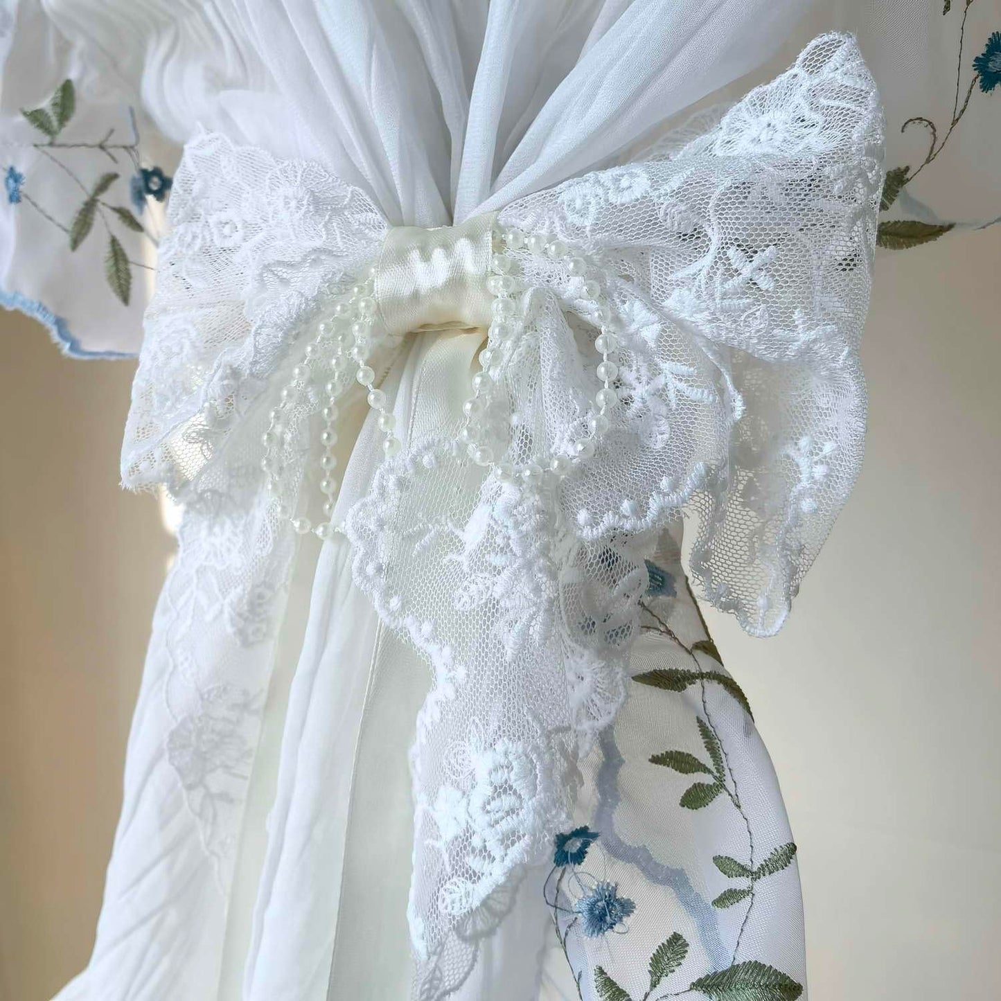 Bow Lace Curtain Tiebacks for Living Room Kids Room Punch Free Sheer Curtain Holdback Rope for Girls Room ThinCurtain Drapes Window Treatments Curtain Tiebacks 1 Pair (Ivory)
