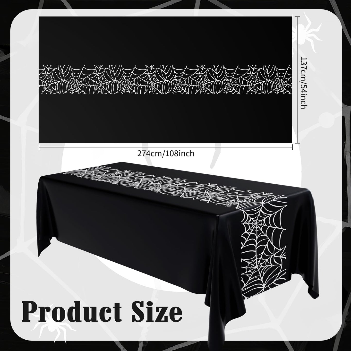 Remagr 3 Pcs 54 x 108'' Halloween Spider Birthday Party Tablecloth Plastic Disposable Table Cover Plastic Rectangular Tablecloth for Birthday Party Halloween Decoration Supplies (Black and White)