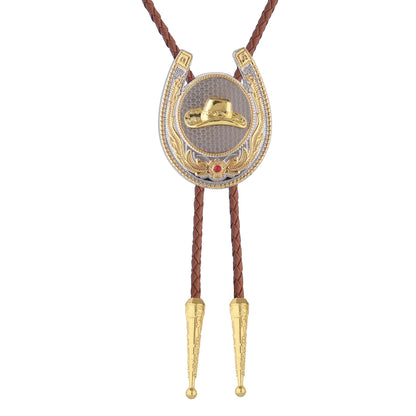 Jeilwiy Men's Bolo Ties Gold Cowboy Hat Bolo Tie 3D Design Western Leather Necktie Brown Bolo Tie for Men