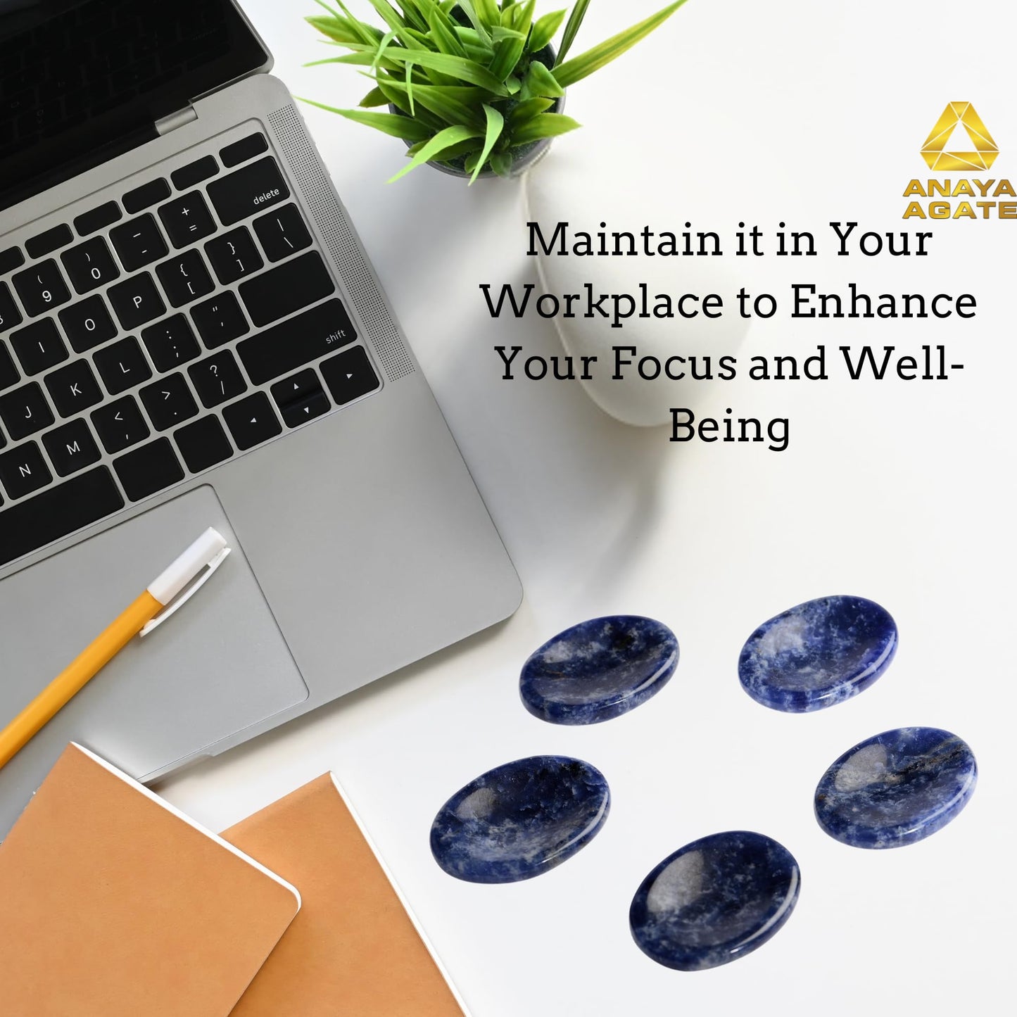 Anaya Agate Sodalite Worry Stones Certified Crystal Thumb Worry Stone for Anguish, Relaxing and Soothing Balance Stones for Meditation, Stress Relief Crystals and Healing Stones for Men, Women